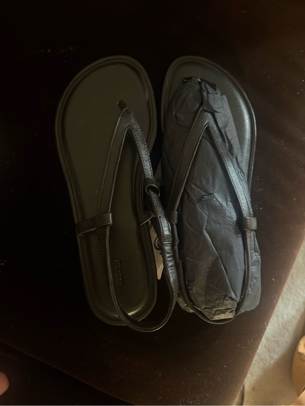Black Leather Thong Sandals - Unbranded